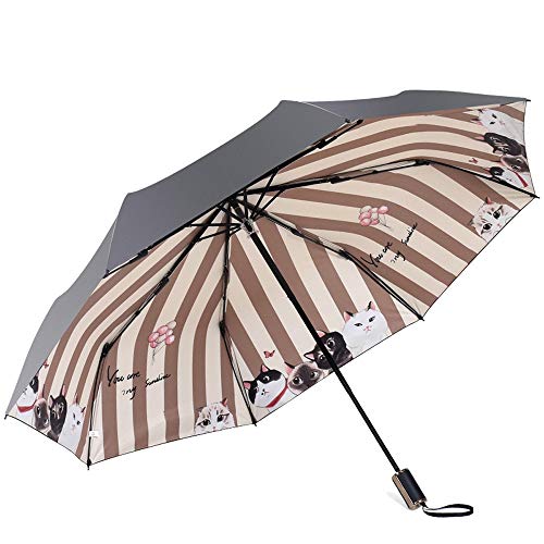 Paraguas Paraguas Plegable para Las Mujeres A Prueba de Viento Paraguas de Viaje Compresa ergonómica Mango Anti UV Durable (Color : Marrón, Size : Gratis)