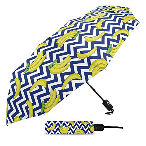 Paraguas plegable de viaje, diseño de ondas de fruta y banana, para exteriores, abierto/cerrar, compacto, resistente al viento, para niñas/mujeres y adultos