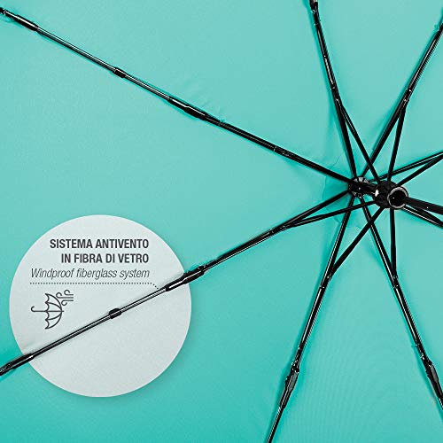 Paraguas Plegable Mujer Chica Rosa con Frases Divertidos Just Breathe - Paraguas Mini Liso Resistente Antiviento Varillas de Fibra de Vidrio - Manual - PFC FREE - Diametro 97 cm - Perletti Time (Rosa)