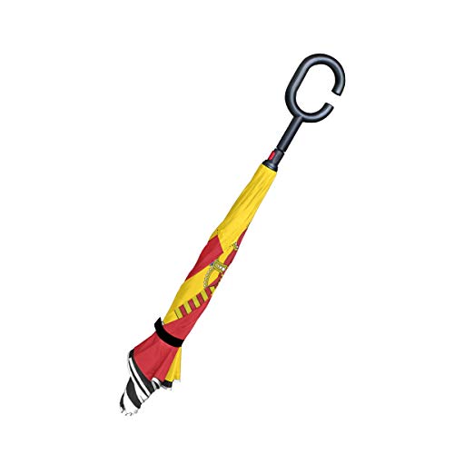 Paraguas Ultravioleta Plegable invertido de Doble Capa Bandera Detallada Alta España Paraguas de Mesa Plegable Paraguas inverso Pequeña protección UV a Prueba de Viento para la Lluvia con Mango en fo