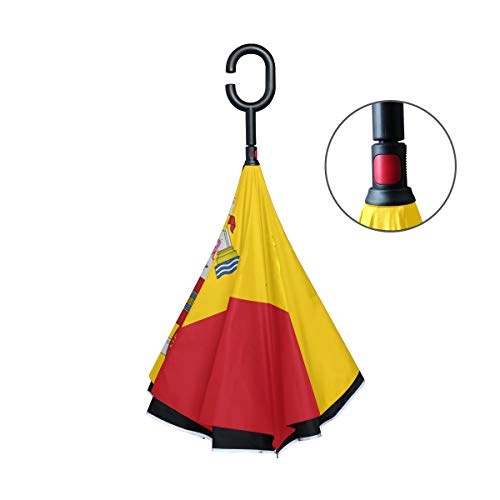 Paraguas Ultravioleta Plegable invertido de Doble Capa Bandera Detallada Alta España Paraguas de Mesa Plegable Paraguas inverso Pequeña protección UV a Prueba de Viento para la Lluvia con Mango en fo