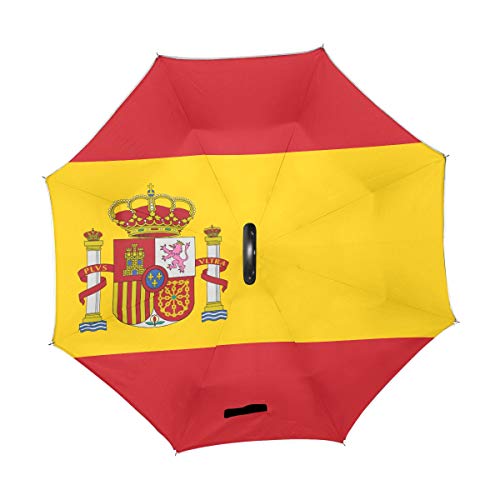 Paraguas Ultravioleta Plegable invertido de Doble Capa Bandera Detallada Alta España Paraguas de Mesa Plegable Paraguas inverso Pequeña protección UV a Prueba de Viento para la Lluvia con Mango en fo