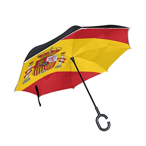 Paraguas Ultravioleta Plegable invertido de Doble Capa Bandera Detallada Alta España Paraguas de Mesa Plegable Paraguas inverso Pequeña protección UV a Prueba de Viento para la Lluvia con Mango en fo