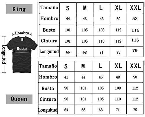 Parejas Camiseta King Queen T-Shirt 100% Algodón Shirts Impresión 01 2 Piezas de Manga Corta Rey Reina Regalo de San Jorge Camisa Casual Para Amante(Black+White,M+S)