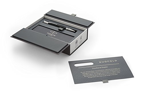 Parker Duofold Classic, bolígrafo de color negro con adornos acabados en paladio, punta mediana y tinta negra