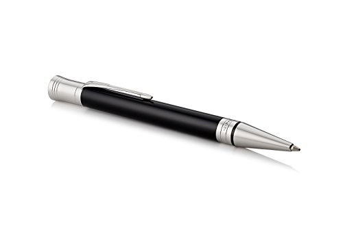 Parker Duofold Classic, bolígrafo de color negro con adornos acabados en paladio, punta mediana y tinta negra