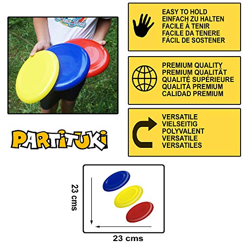Partituki Pack de 3 Discos Voladores para Niños Muy Fáciles de Sujetar. Mucho más Seguros Que los Frisbees Estándar. Anillos Voladores para Niños