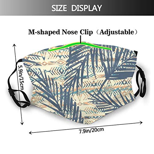 Pasamontañas de patrón sin costuras con hojas de palma con filtro de impresión, cubierta facial, tela lavable para mujeres, poliéster, polvo, reutilizable, boca, bandana, polaina para el cuello