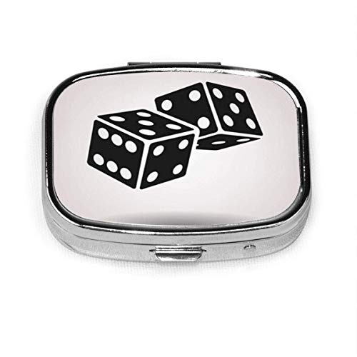 Pastillero cuadrado con 2 compartimentos, pastillero pequeño portátil para monedero de bolsillo, estuche de viaje para pastillas Gamble Dice Cubes Casino Bet Chance Sport