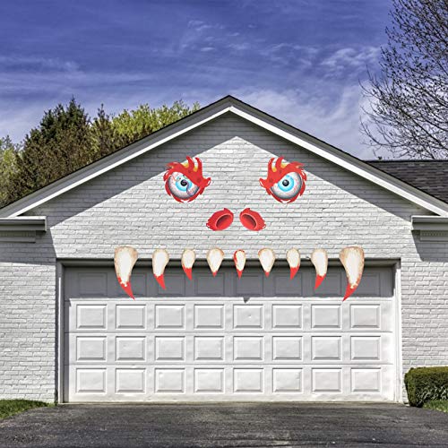 PATAZOK Monstruo de Halloween Cara Decoración, Pegatinas de Puerta de Ojos Colmillos,Patas para Coche, Ventana, Pared, Puerta Garaje, Casas Embrujadas, Accesorios Para Decoración de Fiestas (Rojo)