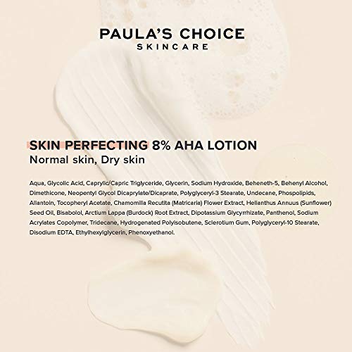 Paula’s Choice Skin Perfecting 8% AHA Loción Exfoliante - Peeling Facial Antiarrugas y Combate las Manchas - con Ácido Glicólico - Pieles Normales a Secas - 100 ml