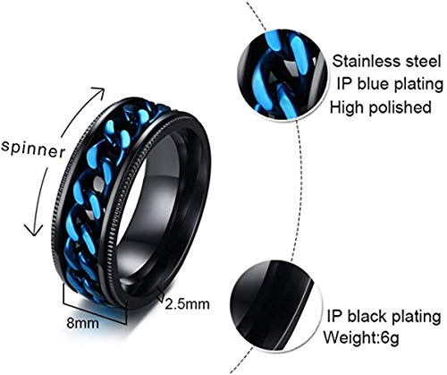 PAURO Hombre Acero Inoxidable Europa y América Cadena Azul Giratoria Negra Anillo Tamaño 22