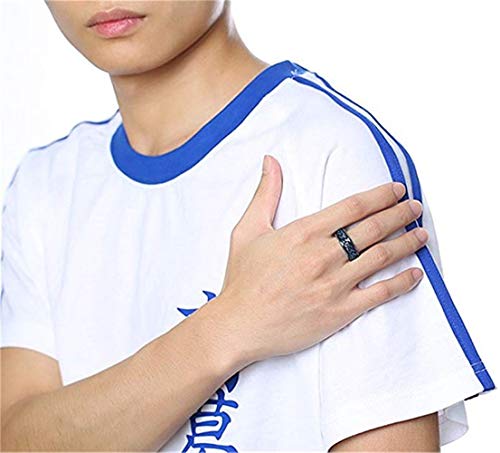 PAURO Hombre Acero Inoxidable Europa y América Cadena Azul Giratoria Negra Anillo Tamaño 22