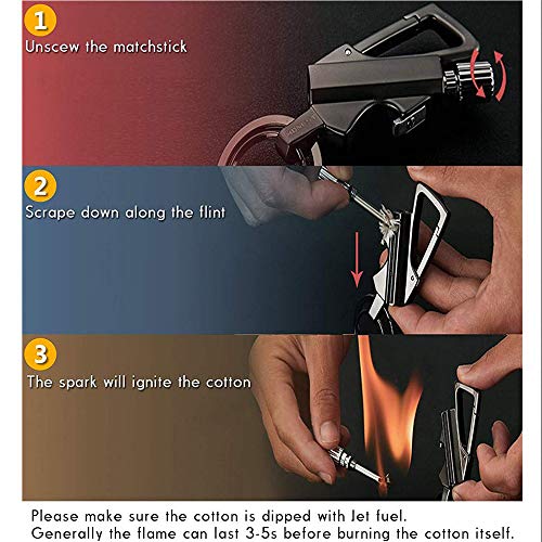 Pedernal Fósforos de metal Encendedores Abrebotellas Llavero de coche Encendedor rellenable de keroseno Regalo Al aire libre Equipo de emergencia para salvar vidas（El queroseno no incluye） (Negro)