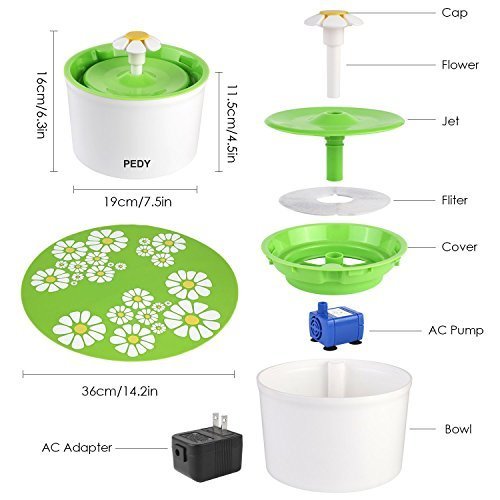 pedy Fuente de Agua Silenciosa para Mascotas con Dispensador Circular en Forma de Margarita y 3 Modos Ajustables Bebedero Automático Eléctrico para Gato con Filtro de Carbón