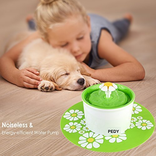 pedy Fuente de Agua Silenciosa para Mascotas con Dispensador Circular en Forma de Margarita y 3 Modos Ajustables Bebedero Automático Eléctrico para Gato con Filtro de Carbón