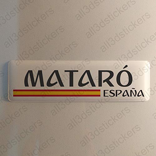 Pegatina Mataro España Resina, Pegatina Relieve 3D Bandera Mataro España 120x30mm Adhesivo Vinilo