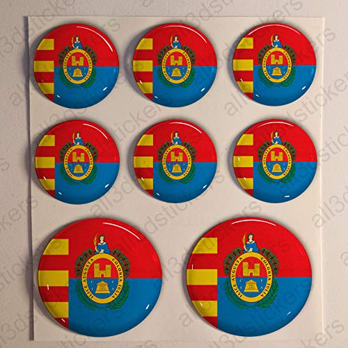 Pegatinas Bandera Elche Redondas 8 x Pegatina Elche Resina Relieve 3D Adhesivo Vinilo