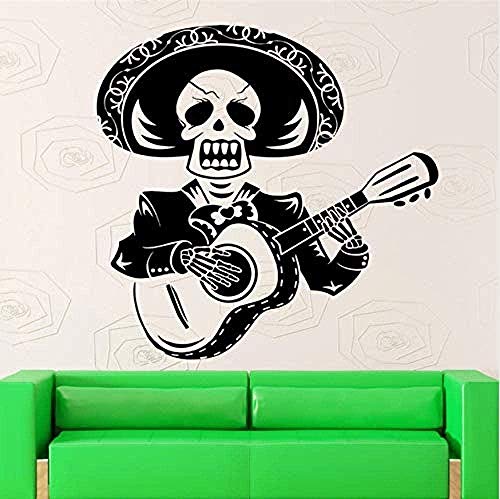 Pegatinas de pared Etiqueta de PVC de alta calidad Diseño de arte Creativo para sordos Tocando la guitarra México México Vagando con sombrero de paja Mural Especial 56X57Cm