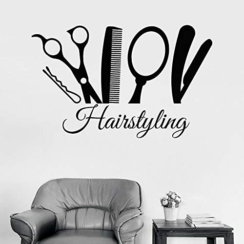 Peinado tatuajes de pared estilista herramientas de barbero puerta y ventana pegatinas de grietas salón de peluquería barbería decoración de interiores mural