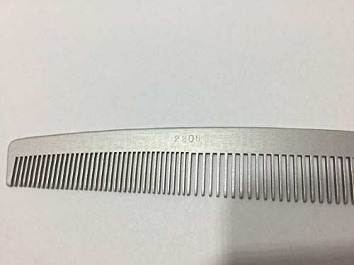 Peine de bolsillo Swedish Crown de aluminio, 13 cm (antiestático) peine de metal, dientes finos y anchos, peine para barba, peine para hombre en acabado de salón (2205_A)
