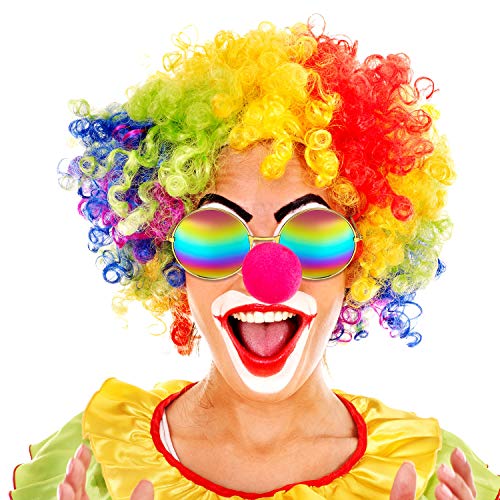 Peluca Afro Peluca de Payaso Peluca de Pelo Rizado y Gafas de Sol Redondas de Hippie para Accesorios de Disfraz Fiesta de Halloween de los Años 1970 1980 1990 (Conjunto de Colores 1)