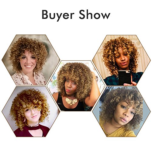 Peluca de fibras sintéticas, mezcla de rubio y castaño, pelo estilo afro y rizado