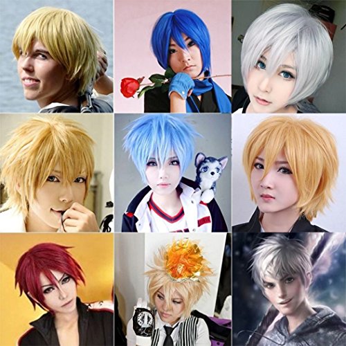Pelucas Completas de Cosplay Corto Unisex Peluca de Fiesta de Anime de Pelo Liso de Capa Natural Para Mujeres Hombres Niños Niñas Rosado