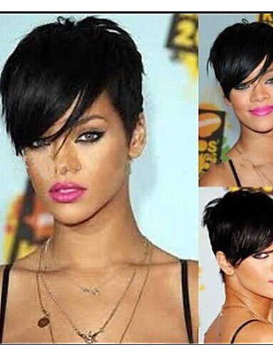 Pelucas Pelo europeo GY Capless Nueva llegada Rihanna Estilo Color Negro 1B Corto recto pelo sintético pelucas peluca naturales Sexy Día pelucas