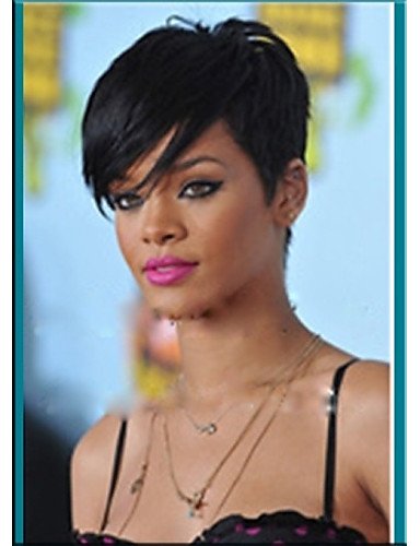 Pelucas Pelo europeo GY Capless Nueva llegada Rihanna Estilo Color Negro 1B Corto recto pelo sintético pelucas peluca naturales Sexy Día pelucas
