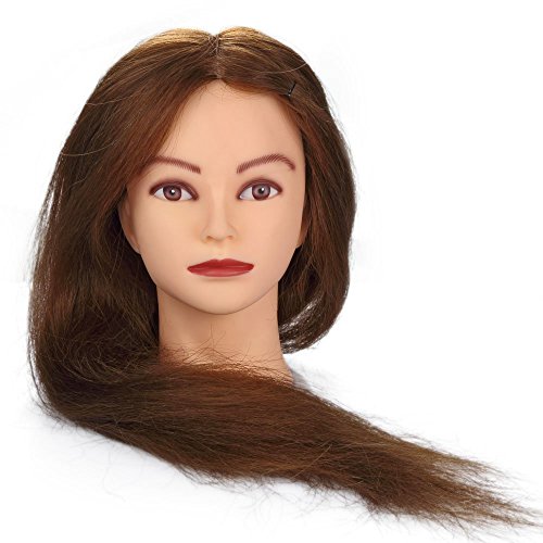 Peluquería Head Exercise Manikin Hairstyle - 100% Natural Hair para estudio profesional en cosmetología - 66cm Brown
