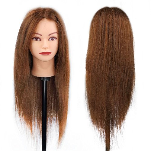 Peluquería Head Exercise Manikin Hairstyle - 100% Natural Hair para estudio profesional en cosmetología - 66cm Brown