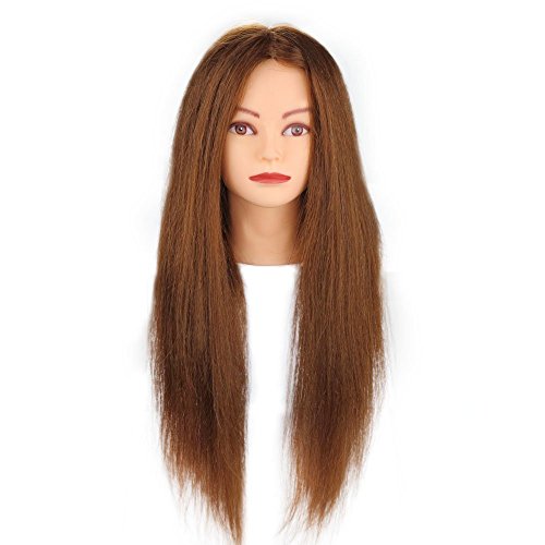 Peluquería Head Exercise Manikin Hairstyle - 100% Natural Hair para estudio profesional en cosmetología - 66cm Brown