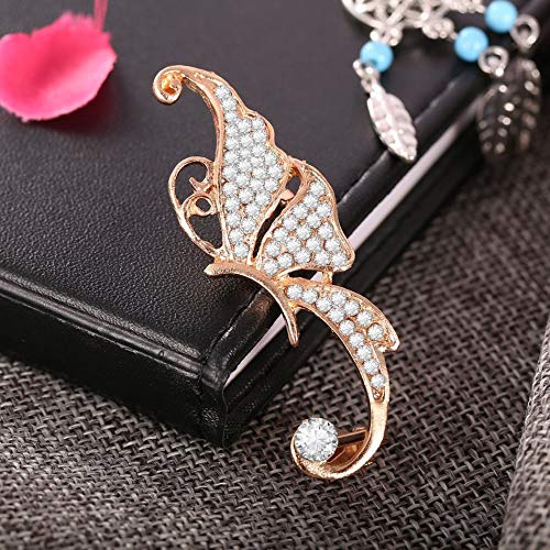 Pendientes con forma de elfo de mariposa con diamantes de imitación completos para mujer Clip de oreja metálico exquisito dise?o romántico elegante-blanco