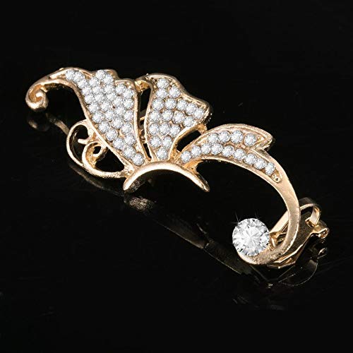 Pendientes con forma de elfo de mariposa con diamantes de imitación completos para mujer Clip de oreja metálico exquisito dise?o romántico elegante-blanco