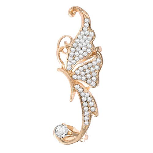 Pendientes con forma de elfo de mariposa con diamantes de imitación completos para mujer Clip de oreja metálico exquisito dise?o romántico elegante-blanco