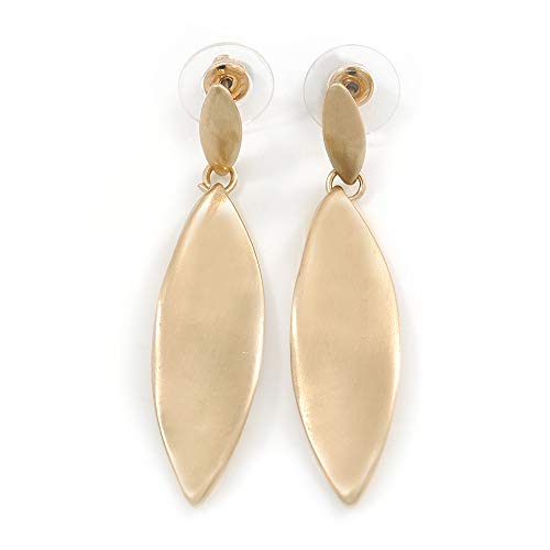 Pendientes de gota en forma de hoja trenzada modernos en tono dorado satinado – 50 mm de alto