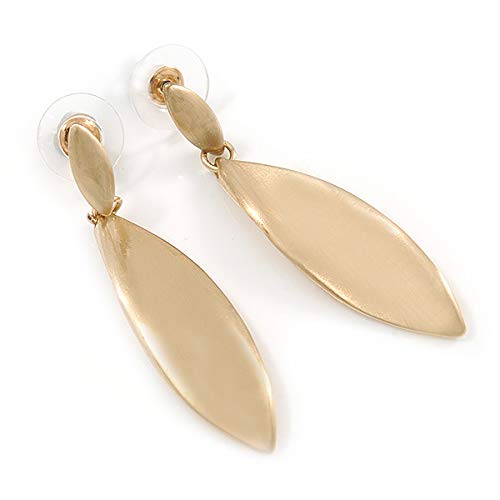 Pendientes de gota en forma de hoja trenzada modernos en tono dorado satinado – 50 mm de alto