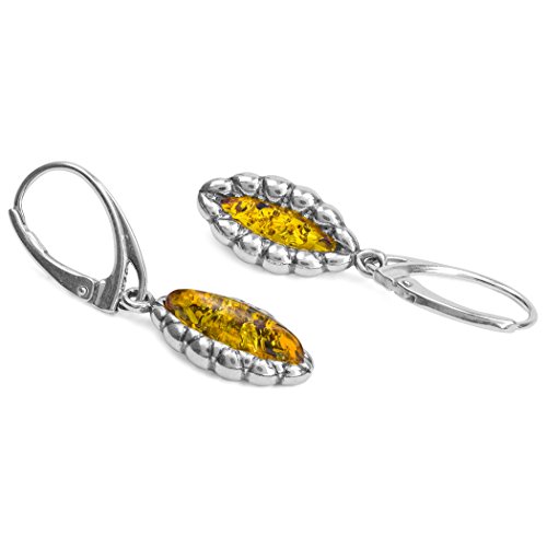 Pendientes de plata de ley ámbar estilo victoriano Marquesa