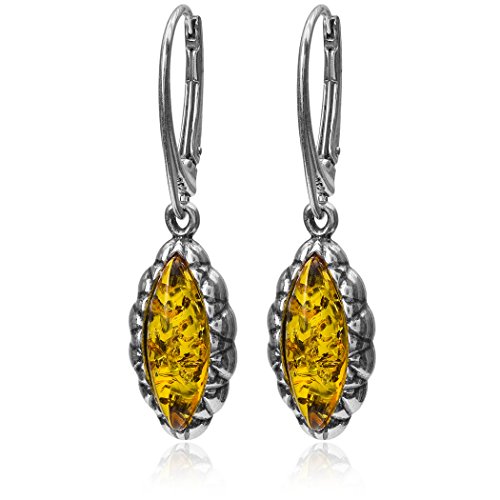 Pendientes de plata de ley ámbar estilo victoriano Marquesa