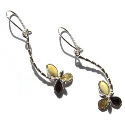 Pendientes de plata de ley ámbar multicolor