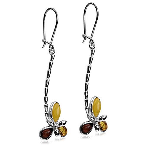 Pendientes de plata de ley ámbar multicolor