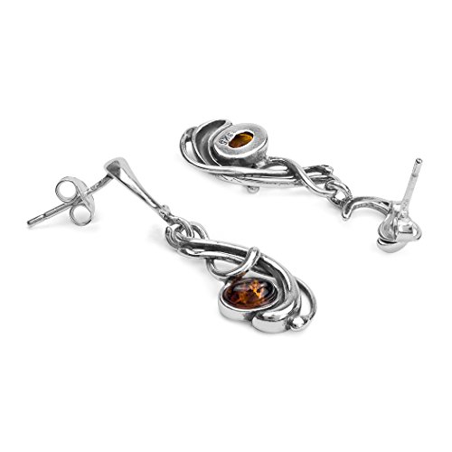 Pendientes de plata de ley ovalados trenzados de ámbar de miel