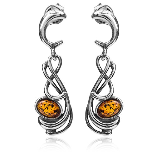 Pendientes de plata de ley ovalados trenzados de ámbar de miel