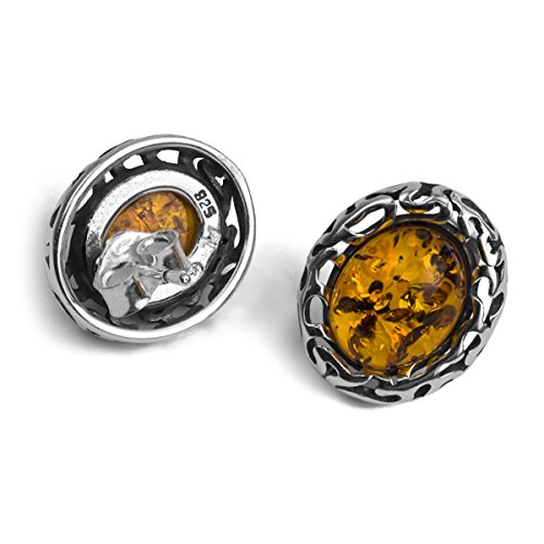 Pendientes de tuerca ovalados de plata de ley con ámbar miel