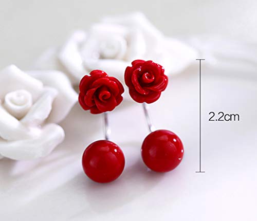 Pendientes mujer plata de ley 925 con rojas rosa con rojos perlas pendientes studs joyería de moda para mujeres y niñas