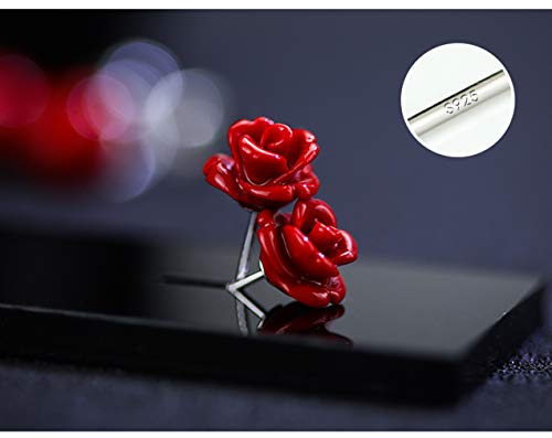 Pendientes mujer plata de ley 925 con rojas rosa con rojos perlas pendientes studs joyería de moda para mujeres y niñas