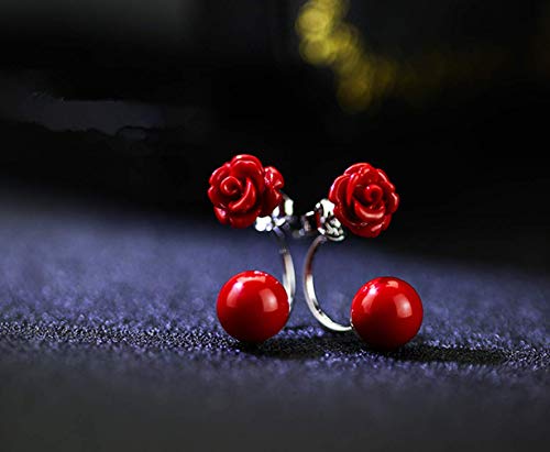 Pendientes mujer plata de ley 925 con rojas rosa con rojos perlas pendientes studs joyería de moda para mujeres y niñas