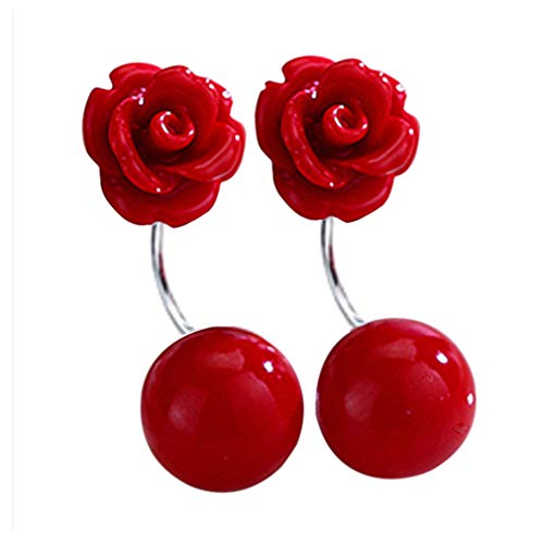 Pendientes mujer plata de ley 925 con rojas rosa con rojos perlas pendientes studs joyería de moda para mujeres y niñas
