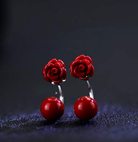 Pendientes mujer plata de ley 925 con rojas rosa con rojos perlas pendientes studs joyería de moda para mujeres y niñas